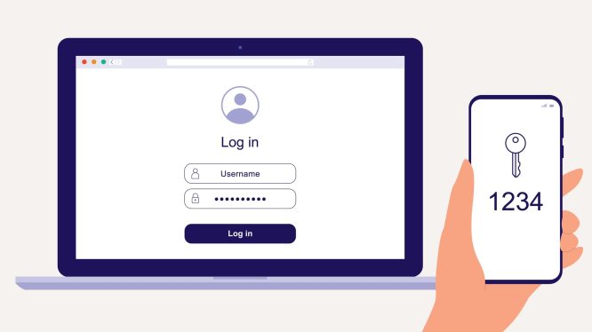 Concept illustration depicting two-factor authentication (2FA)