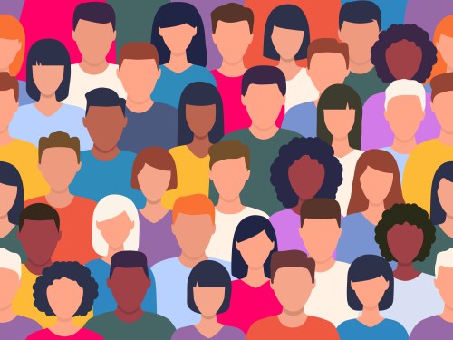 People crowd colorful pattern, illustration