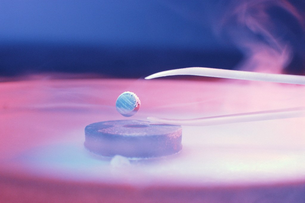Image of a superconductor and tweezers.