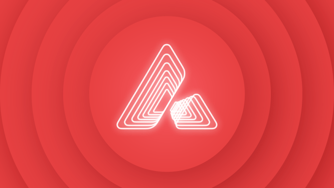 An image of a white triangle shaped like an A with a red background with circles behind it