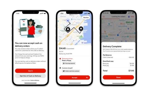 DoorDash app on 3 mobile phone screens