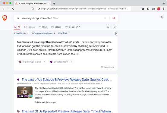 Brave Search displayed on monitor