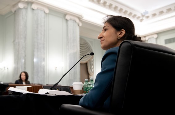 Lina Khan speaks at a Senate Committee on Commerce, Science, and Transportation confirmation hearing
