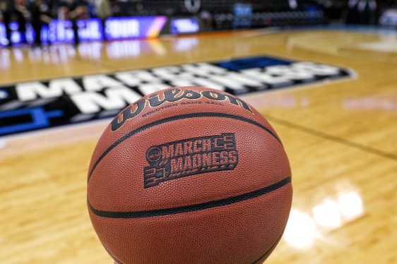 close up of a basketball on a court
