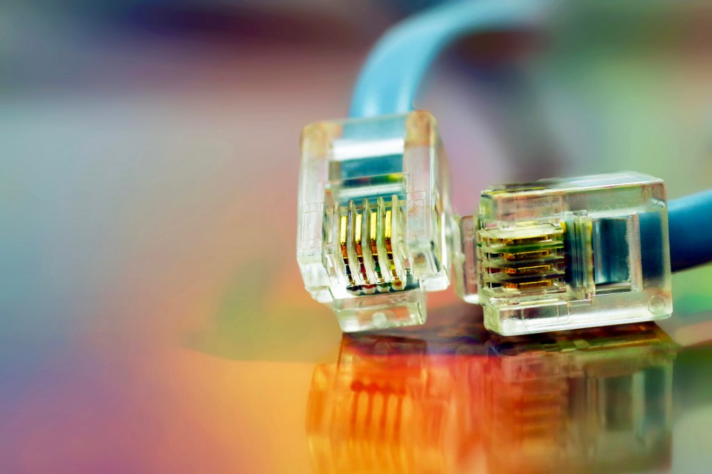 Ethernet cable on holographic background