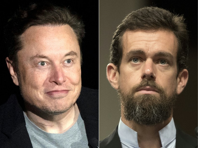 This combination of pictures shows Elon Musk (L) and Jack Dorsey (R).