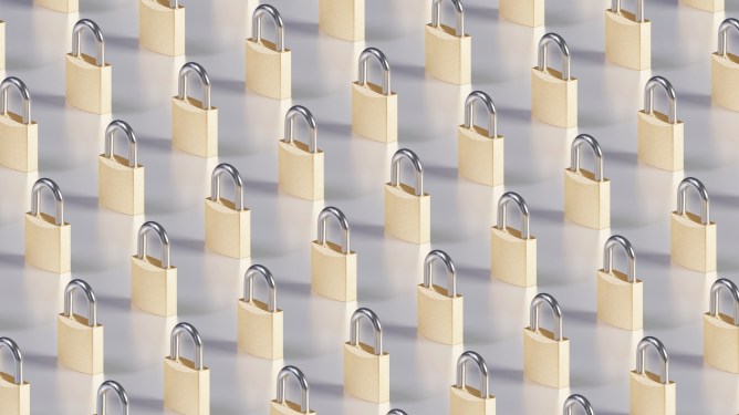 Realistic 3D rendering of closed padlocks filling the frame