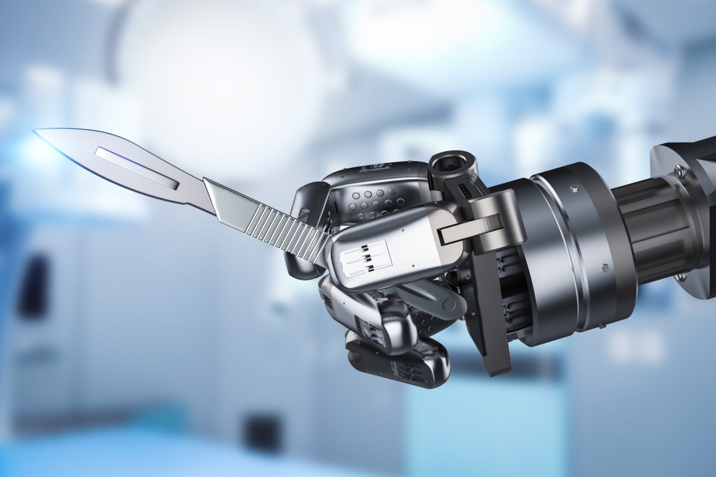 Robot hand holding surgical scalpel