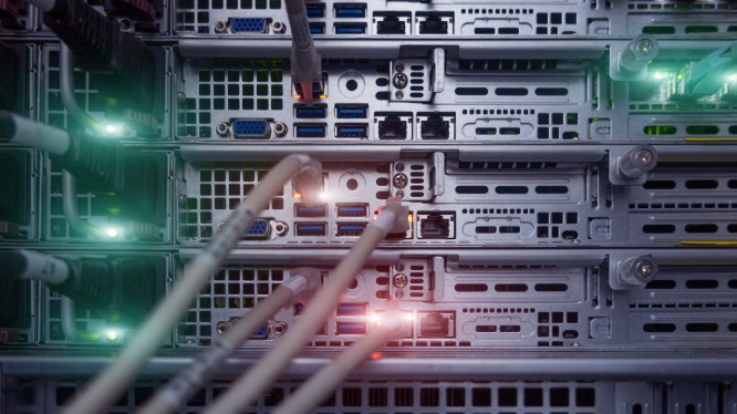 Server Rack Optic and hub close up.