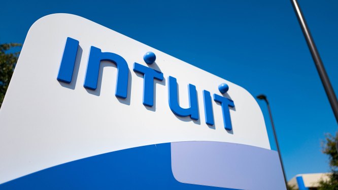 Signage for financial software company Intuit at the company's headquarters in the Silicon Valley town of Mountain View, California, August 24, 2016. (Photo by Smith Collection/Gado/Getty Images).