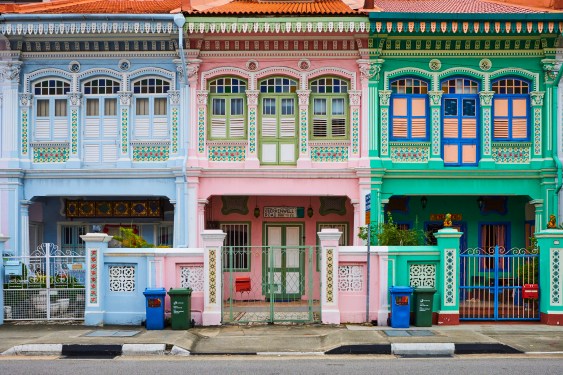 Singapore, Peranakan; colorful houses in Euros District at the east of the city