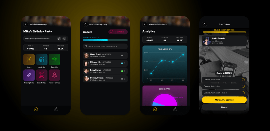 POSH events displayed on mobile screens