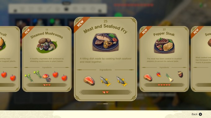 Breath of the Wild sequel, Tears of the Kingdom image of food cards