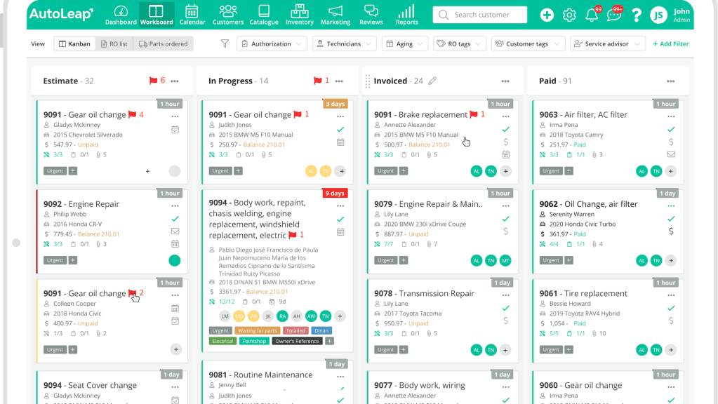 AutoLeap auto repair dashboard