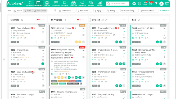 AutoLeap auto repair dashboard