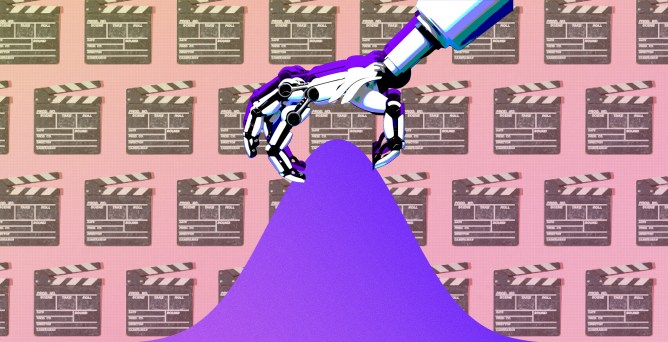 Robot hand pinching a bell curve graph
