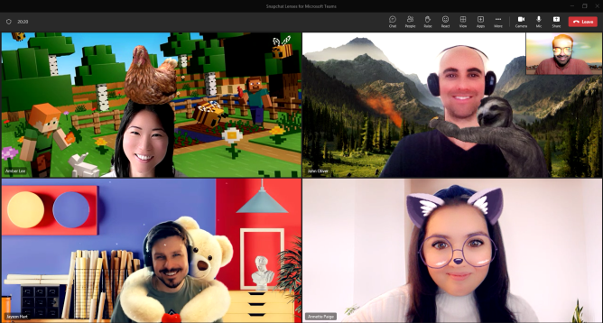 Snapchat Lenses in use during Microsoft Teams meetings