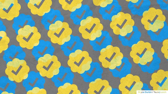 overlapping patterns of blue and gold twitter checkmarks