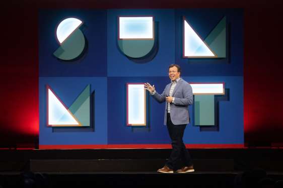Red Hat CEO on stage at the Red Hat Summit in Boston on May 23, 2023.