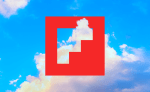Flipboard logo over blue sky with clouds