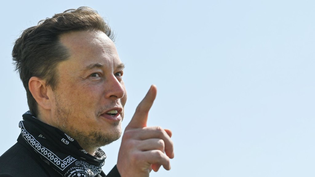 Tesla CEO Elon Musk talks during a tour of the plant of the future foundry of the Tesla Gigafactory on August 13, 2021 in Grünheide near Berlin, Germany.