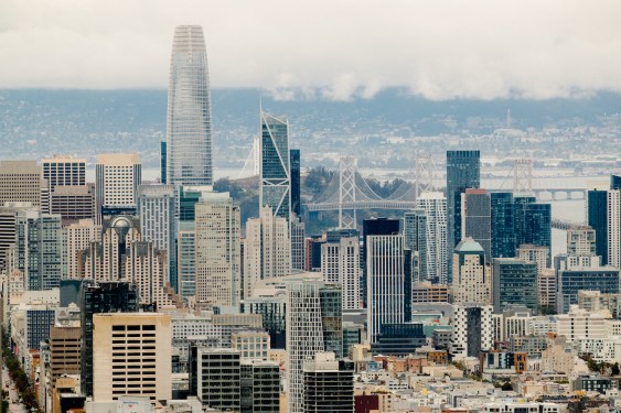 Buildings in the downtown skyline of San Francisco, California, US, on Wednesday, May 3, 2023. San Francisco's office-vacancy rate soared to a record 27.6% at the end of 2022, compared with just 3.7% before the pandemic. Photographer: Jason Henry/Bloomberg