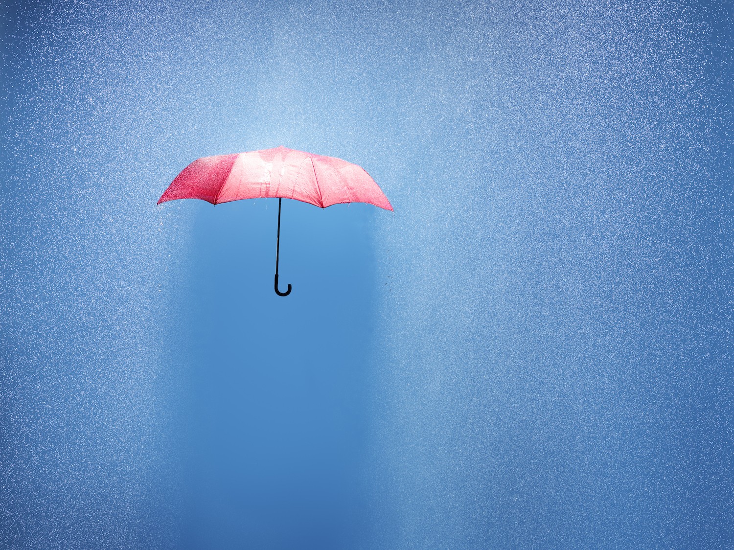 pink umbrella in a rain shower, conceptually photographed