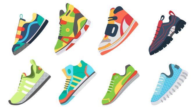 Fitness sneakers shoes set.