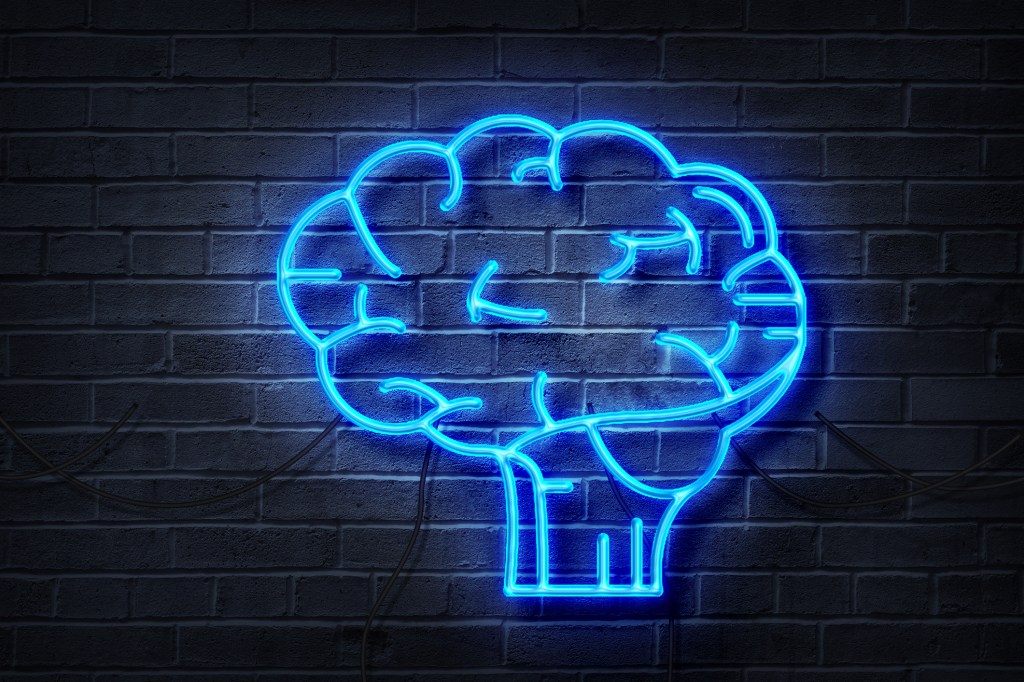 neon rendering of a brain