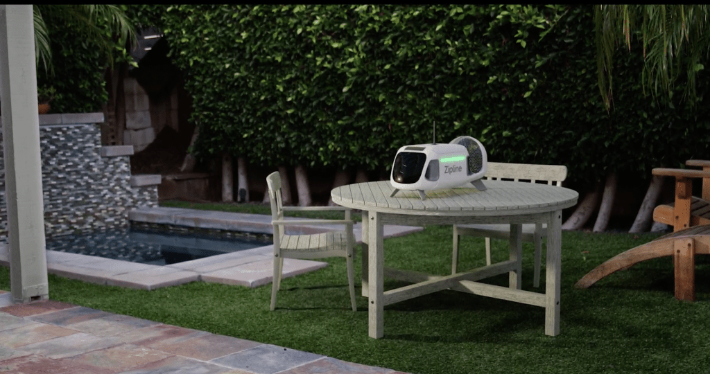 Zipline P2 droid on backyard table