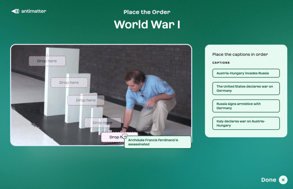 An Antimatter activity that prompts a student to use a meme format to learn about the causes of World War I