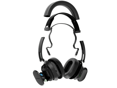 Fairphone Fairbuds XL modular headphones in black - exploded view