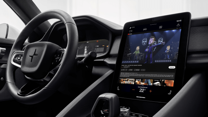 YouTube on display screen of Polestar vehicle