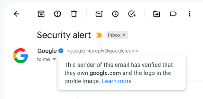 An image of Gmail's new verified checkmark