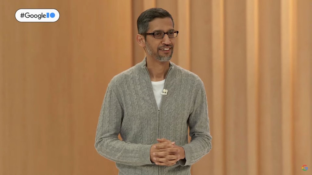 Google CEO Sundar Pichai presents at Google I/O 2023
