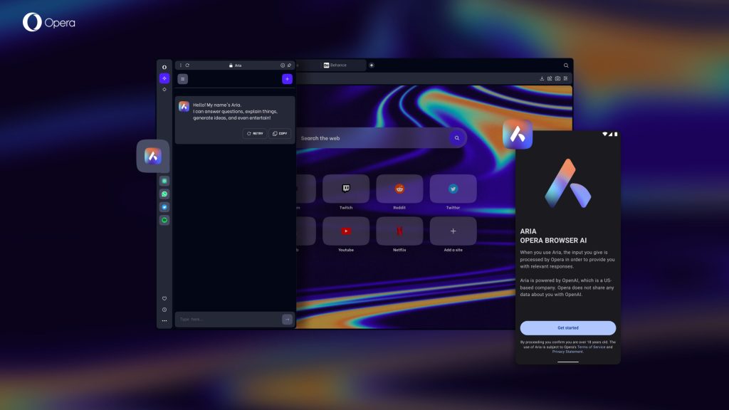 Opera's new Aria AI sidebar
