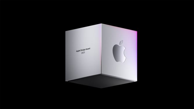 Apple logo on design awards trophy