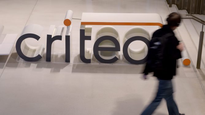 French online advertising company Criteo's logo is seen at the Criteo headquarters in Paris on October 3, 2019.