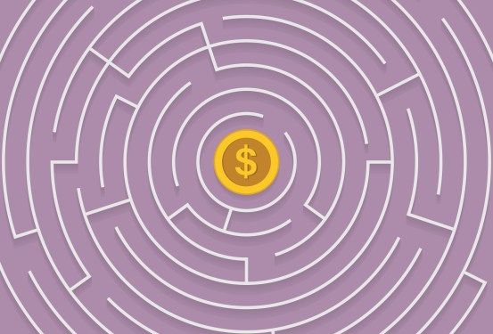 maze with a US dollar coin in the middle