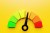 3d illustration of speed measuring speed icon. Colorful speedometer icon, speedometer pointer points to orange normal color