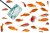 Fishingnet is in an aquarium full of goldenfish. Clean white background.