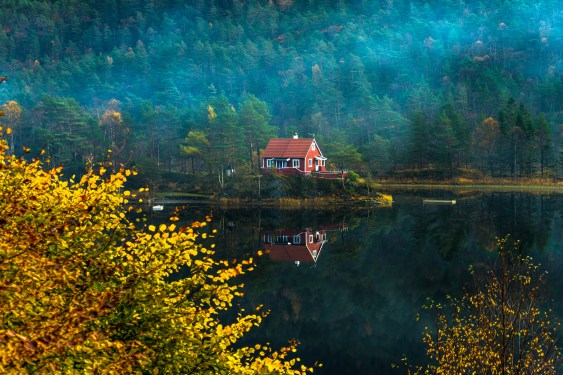 cabin on a lake