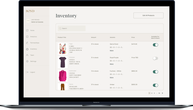 BOND livestream shopping inventory