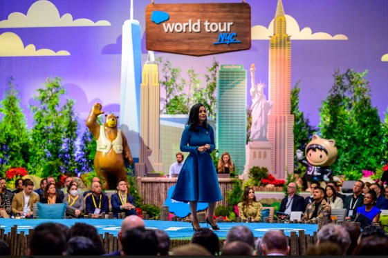 Slack CEO Lidiane Jones on stage at Salesforce World Tour event in NYC on May 4, 2023.
