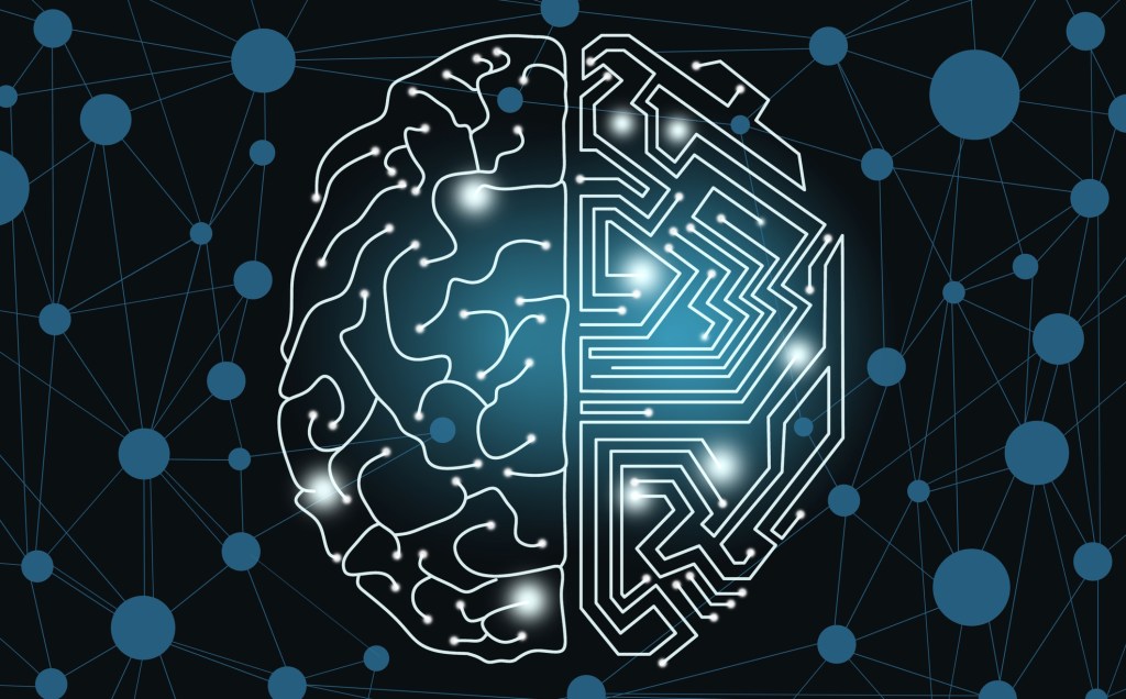 Illustration of human brain covered with networks