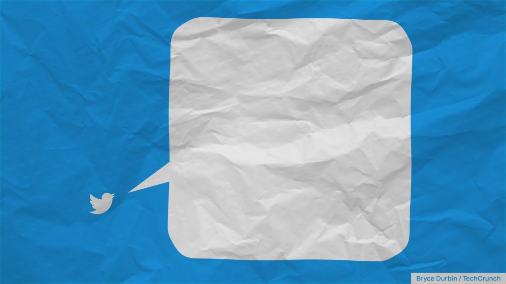 a huge word balloon coming from a tiny twitter bird logo