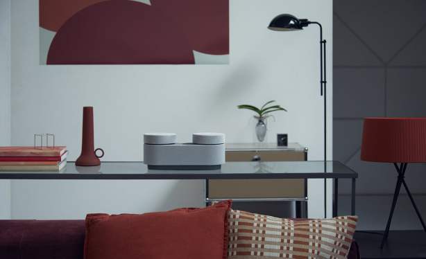 Sony’s modular speaker system on a glass table