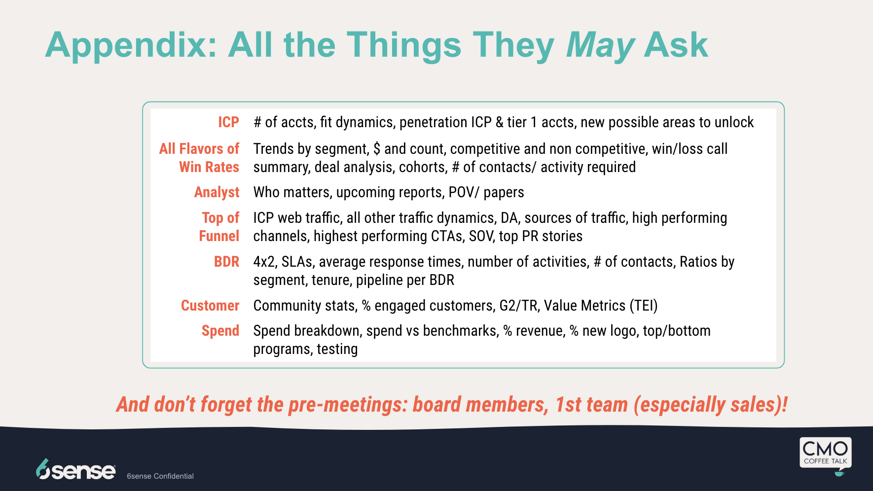 The Appendix slide needs to anticipate all the questions they may ask.