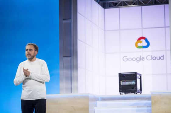 Urs Holzle, senior vice president, Technical Infrastructure,Google Cloud at Google Inc., speaks during the company's Cloud Next '18 event in San Francisco, California, U.S., on Tuesday, July 24, 2018. The Cloud Next conference brings together industry experts to discuss the future of cloud computing. Photographer: David Paul Morris/Bloomberg via Getty Images