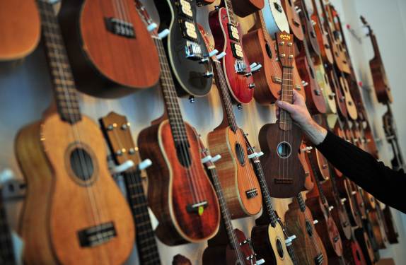 wall of ukuleles